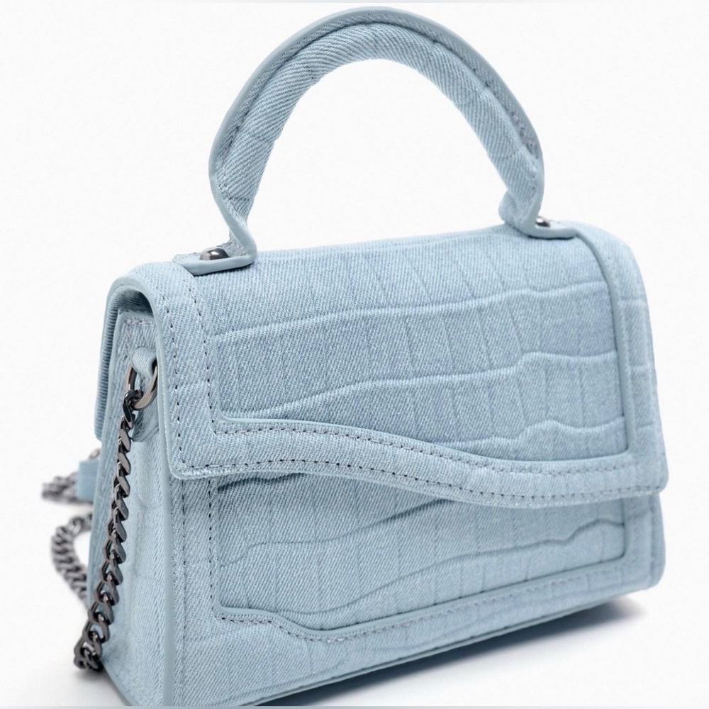 🌾 Zara Mock Crock Denim Mini City‎ Bag - Picture 2 of 9